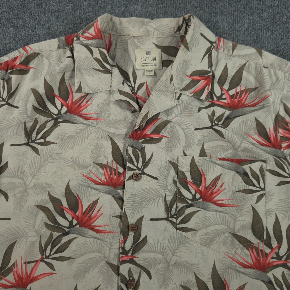 Hawaiian Shirt Solitude Washable 100% Silk Short Sleeve Button Up Mens Large
